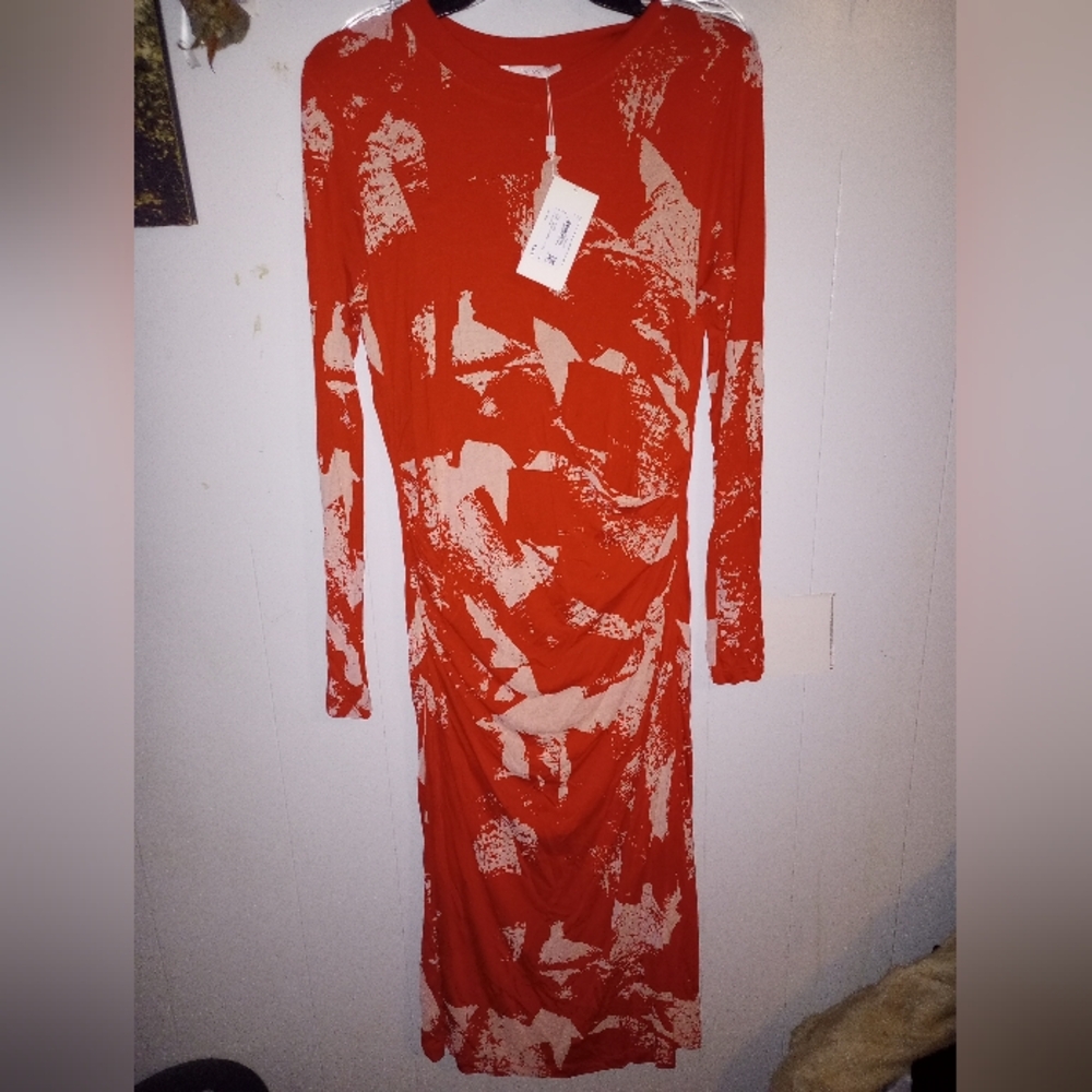HUGO BOSS Esetta Printed & Ruched Jersey Dress In Patterned size M